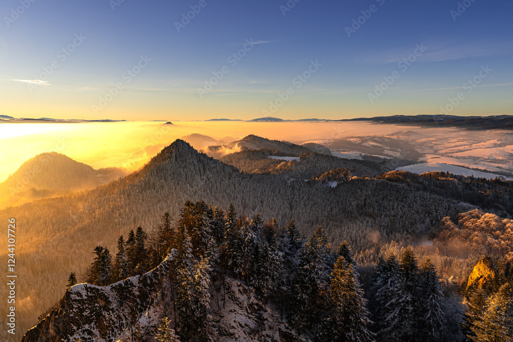 Pieniny , góry, zima, śnieg, Karpaty, mgły, Tatry, Dunajec