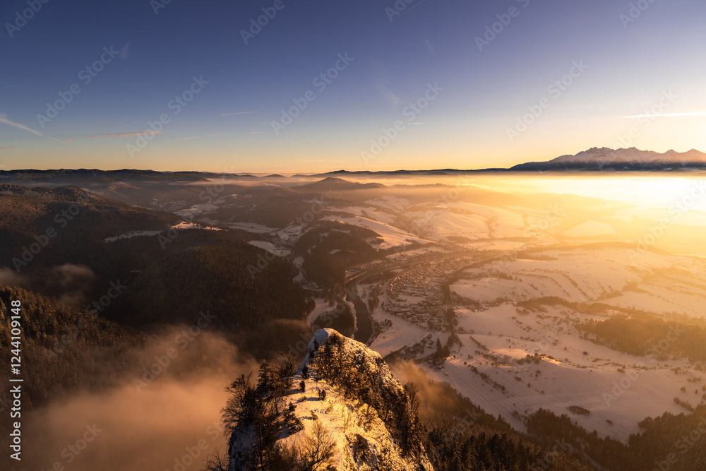 Pieniny , góry, zima, śnieg, Karpaty, mgły, Tatry, Dunajec