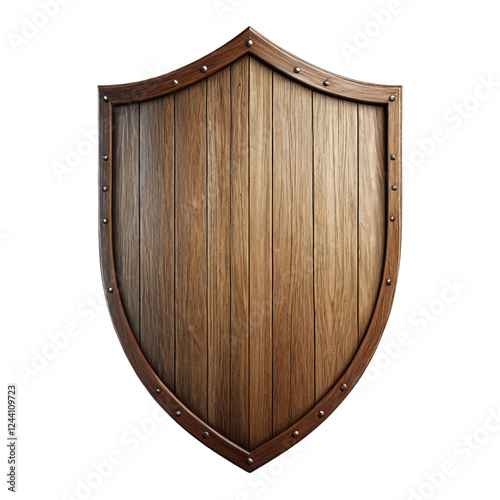 Wooden medieval shield isolated on transparent background.