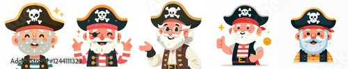 happy pirate grandpa vector set