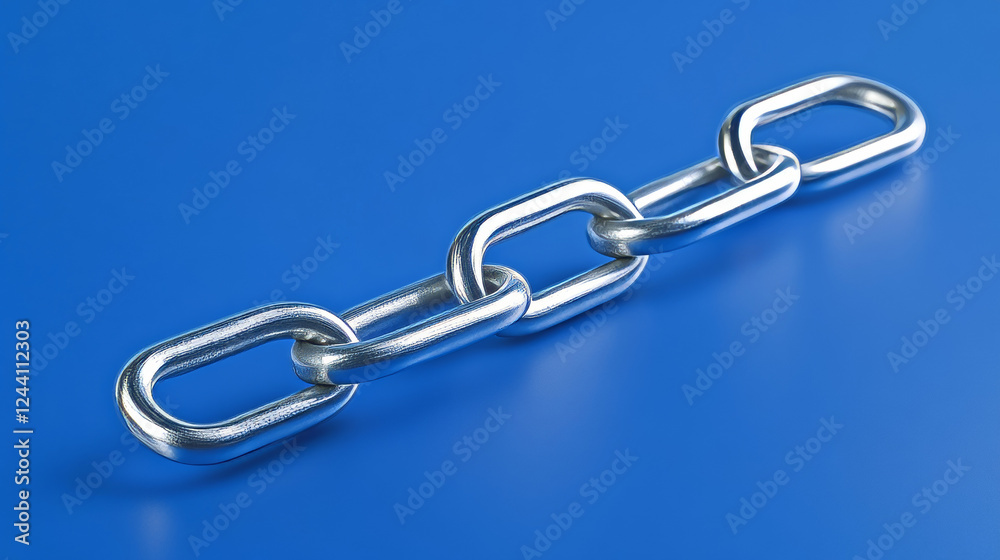 Obraz premium Isolated Abstract Vector chain. Wireframe chain element on blue background. Link protection, blockchain technology, cooperation symbol. Communication, security, internet safety, connect concept.