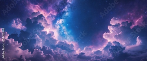 Majestic cosmic clouds and stars in a vibrant night sky with mystical atmosphere