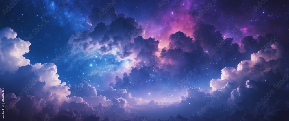 Fototapeta premium Majestic cosmic clouds and stars in a vibrant night sky with mystical atmosphere.