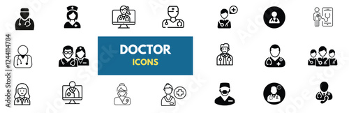 Doctor Icon with Stethoscope. Nurse logo, medical and health care hospital patient examination vector illustration