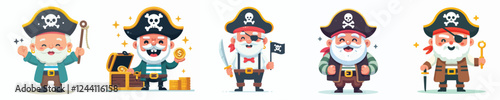 happy pirate grandpa vector set