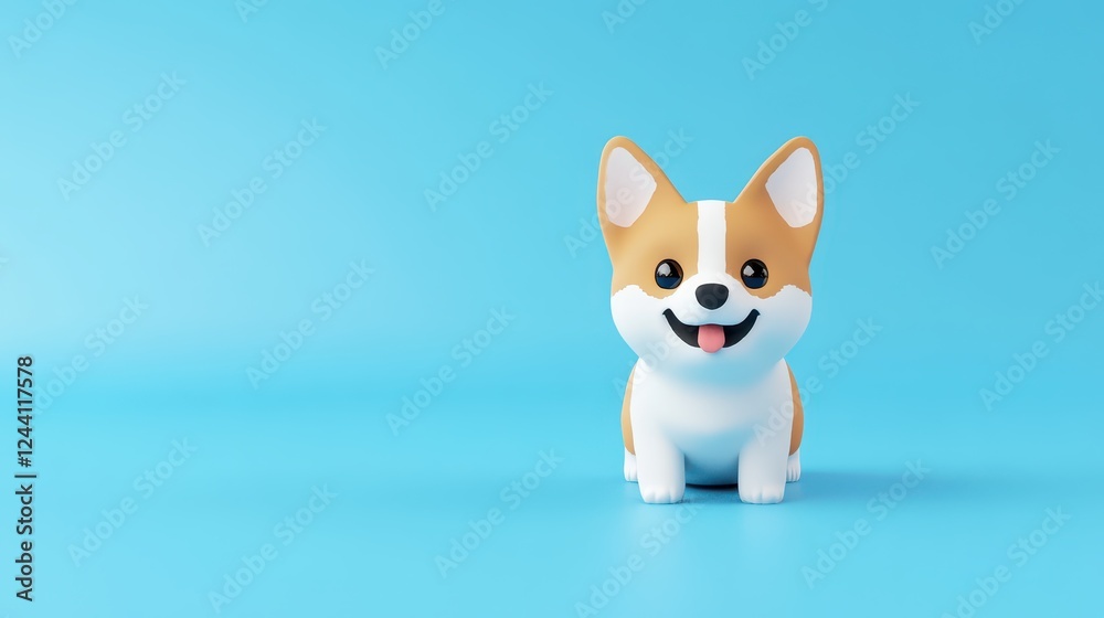 Obraz premium Cute block-style dog with a larger body than head against a bright blue background