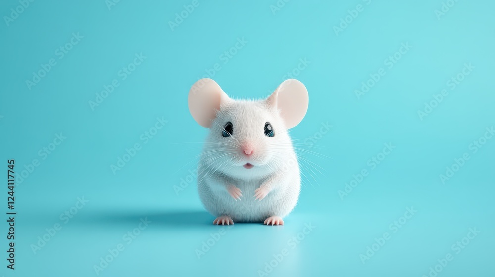 Creative design featuring an oversized cartoon mouse with a rounded body and large ears against a blue background Creative design featuring an oversized cartoon mouse with a rounded body and large ears against a blue background