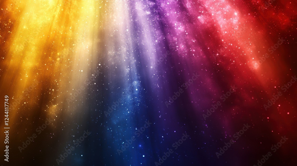 Fototapeta premium A vibrant cosmic background with colorful light rays and sparkling stars.
