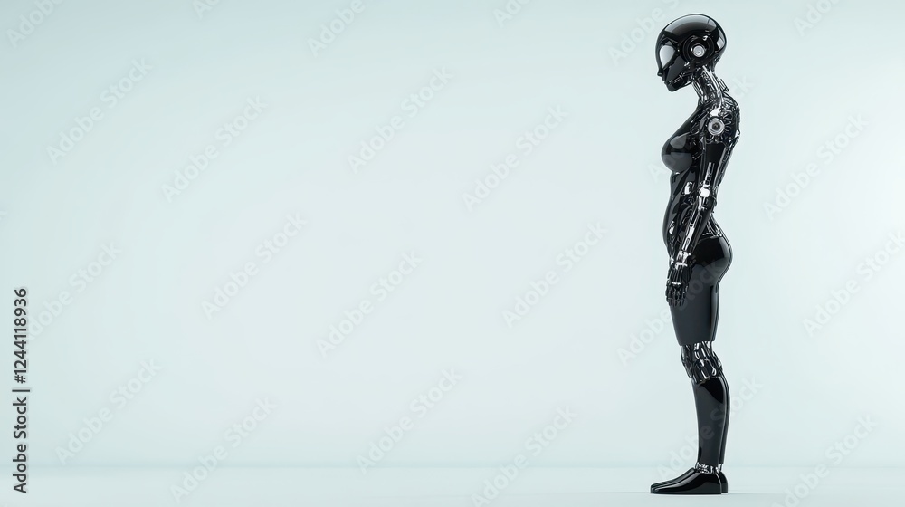 Futuristic cybernetic female model stands in a minimalist environment showcasing advanced technology Futuristic cybernetic female model stands in a minimalist environment showcasing advanced technology