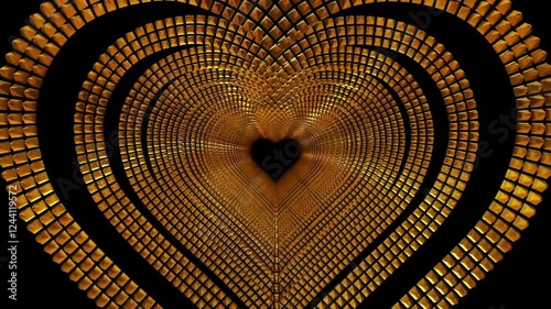 Golden Hearts Motion Tunnel 4k.Looping Background 4k.Abstract Tunnel Background.