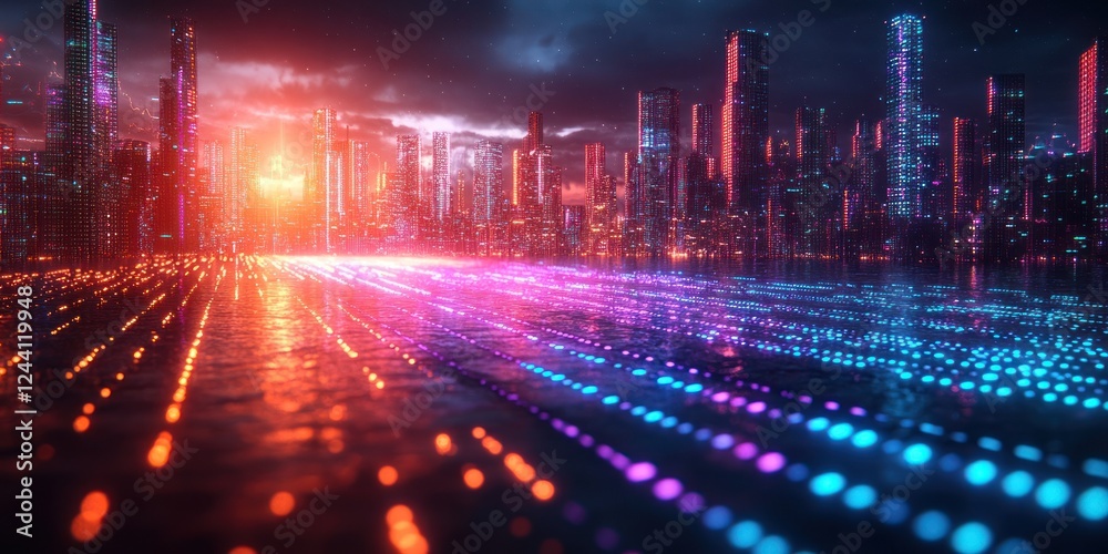 Fototapeta premium Neon Cityscape: Futuristic Metropolis at Night