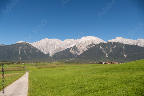 Hiking trail Telfs to Motz in Tyrol, Austria, at Way of St. James Isar Loisach Tiroler Ache Inn photo