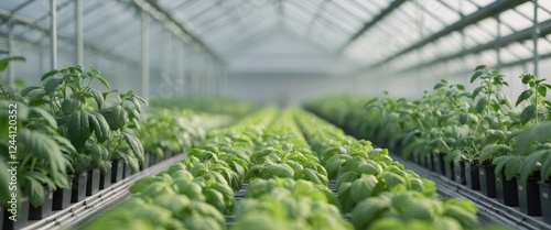 Genetically modified crops thrive under controlled conditions in a greenhouse. photo