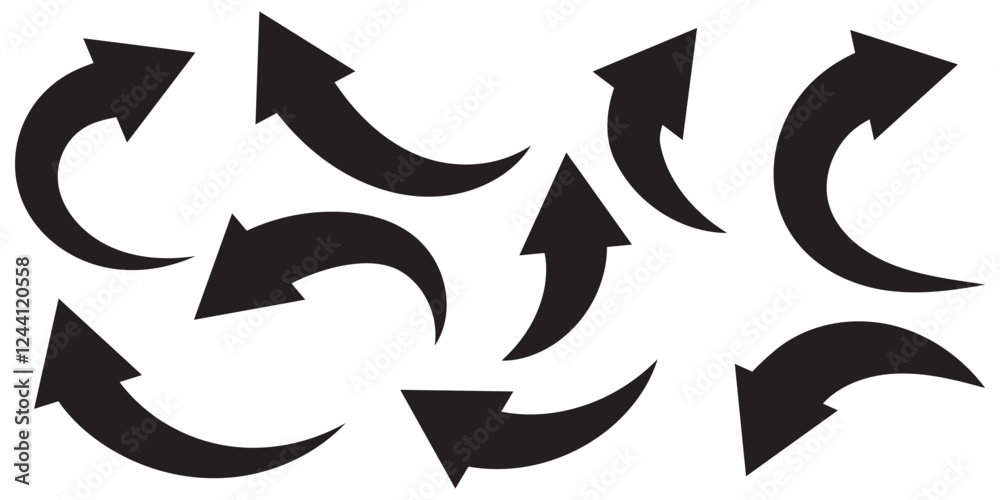 Print Black curved arrows icons set. Arrow sign in flat style. Wind movement image, process repeat symbol, rotation. 1176 Print Black curved arrows icons set. Arrow sign in flat style. Wind movement image, process repeat symbol, rotation. 1176
