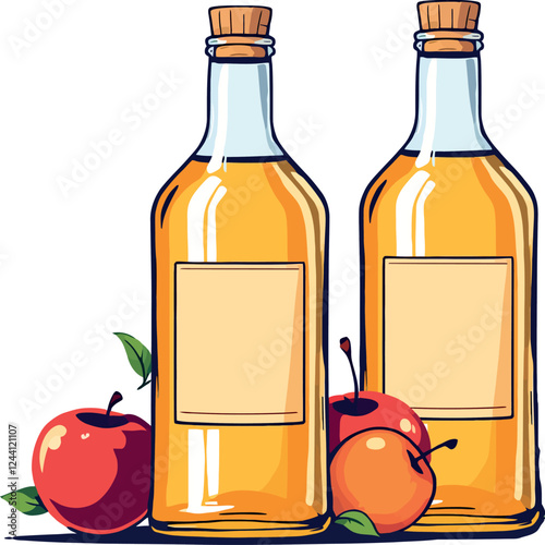 Vsai two bottles of apple cider with fresh apples