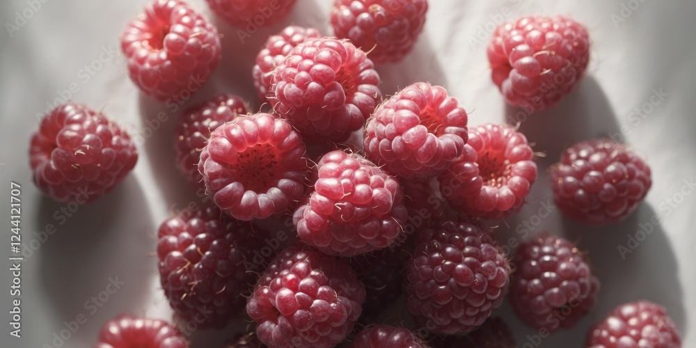 close up of fresh raspberries on a white surface. close up of fresh raspberries on a white surface.