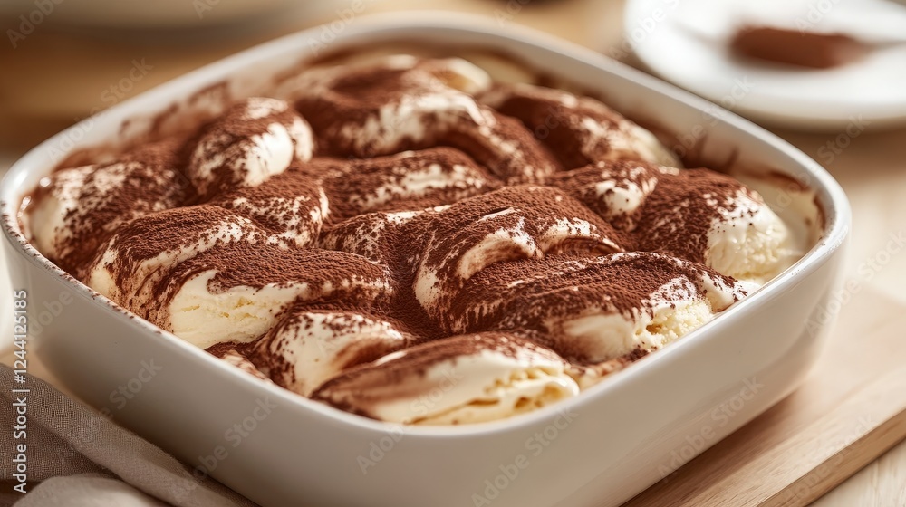 A decadent bowl of tiramisu-flavored ice cream, with swirls of coffee and cocoa powder mixed in. A decadent bowl of tiramisu-flavored ice cream, with swirls of coffee and cocoa powder mixed in.