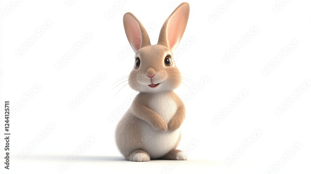 Fototapeta premium Cute Cartoon Rabbit Standing with a Cheerful Expression and Warm Smile