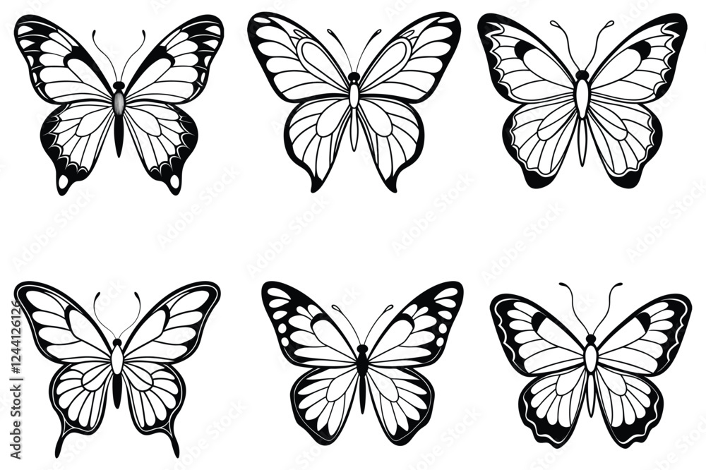 beautiful butterfly isolated on white vector line art silhouette beautiful butterfly isolated on white vector line art silhouette