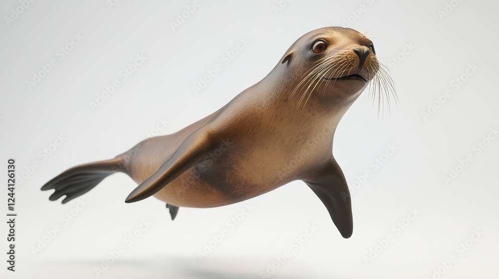 Naklejka premium Realistic 3D Render of a Swimming Sea Lion in Motion