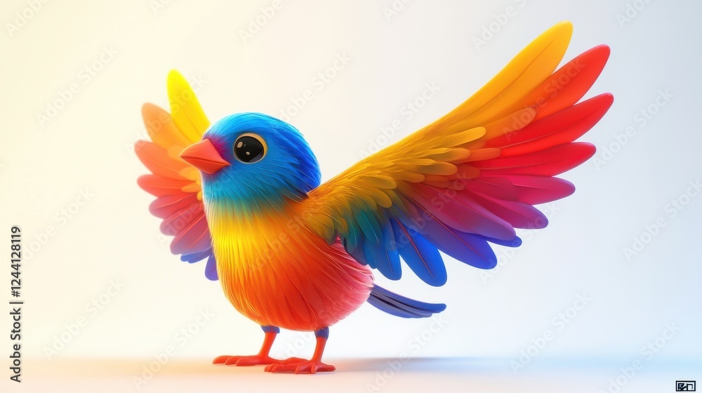 Fototapeta premium Colorful Bird with Vibrant Wings Displaying Cheerful Character