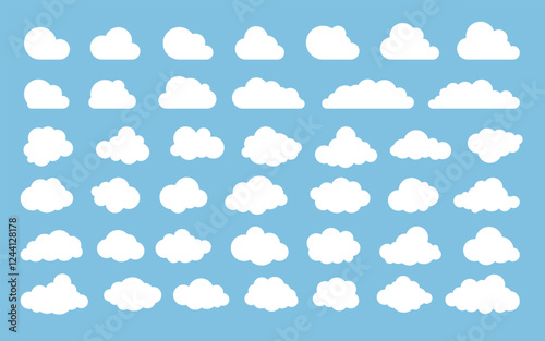 Cloud. Abstract white cloudy set isolated on blue background. Vector illustration