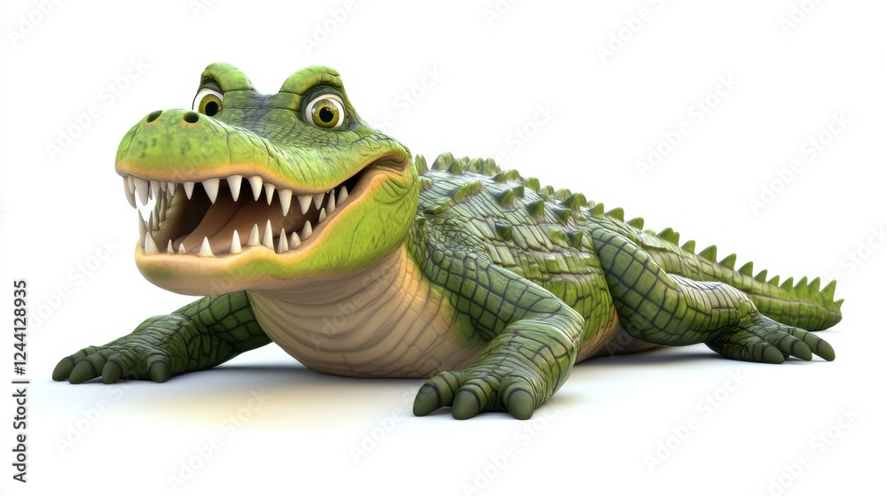 Obraz premium Cartoon Alligator Character with Playful Expression on White Background