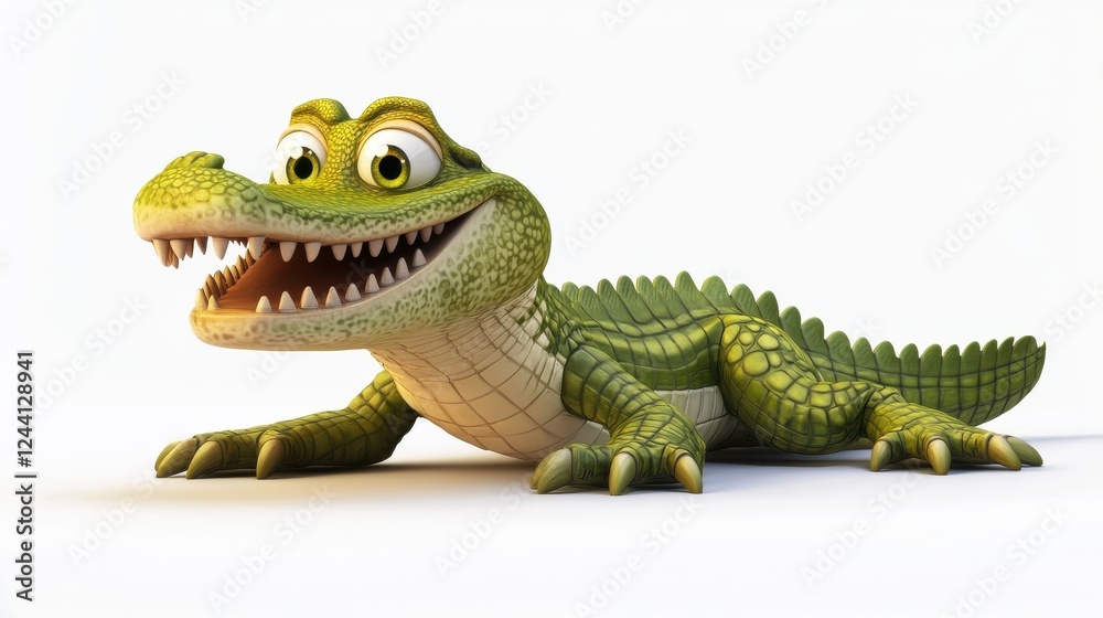 Cartoon Alligator Character with Bright Smile and Expressive Eyes Cartoon Alligator Character with Bright Smile and Expressive Eyes