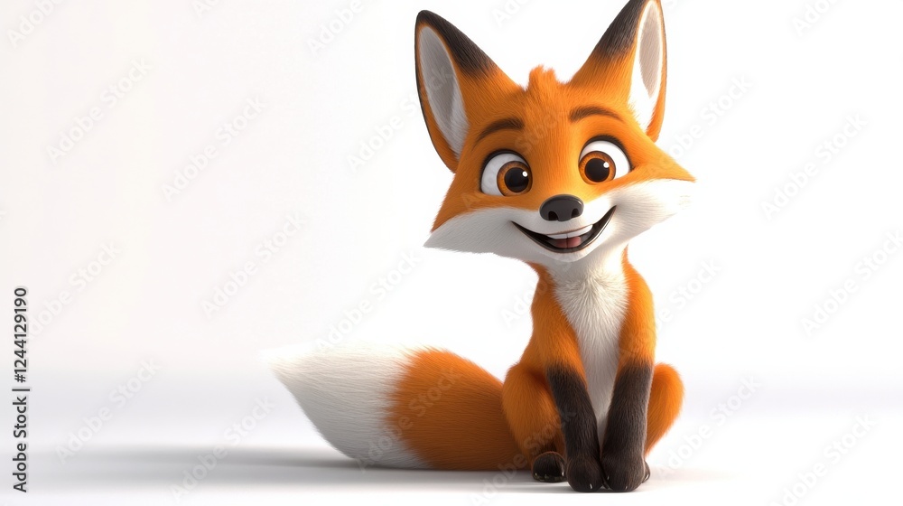 Obraz premium Playful Cartoon Fox Character with Bright Eyes and Cheerful Smile