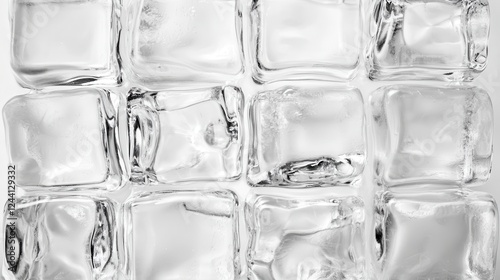 Ice cubes arranged in a grid pattern creating a cool and refreshing textured background, ideal for projects related to summer, beverages, or coolness photo