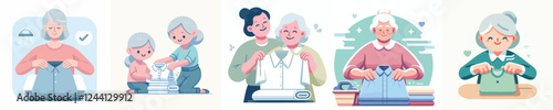 Grandparents vector set folding clothes