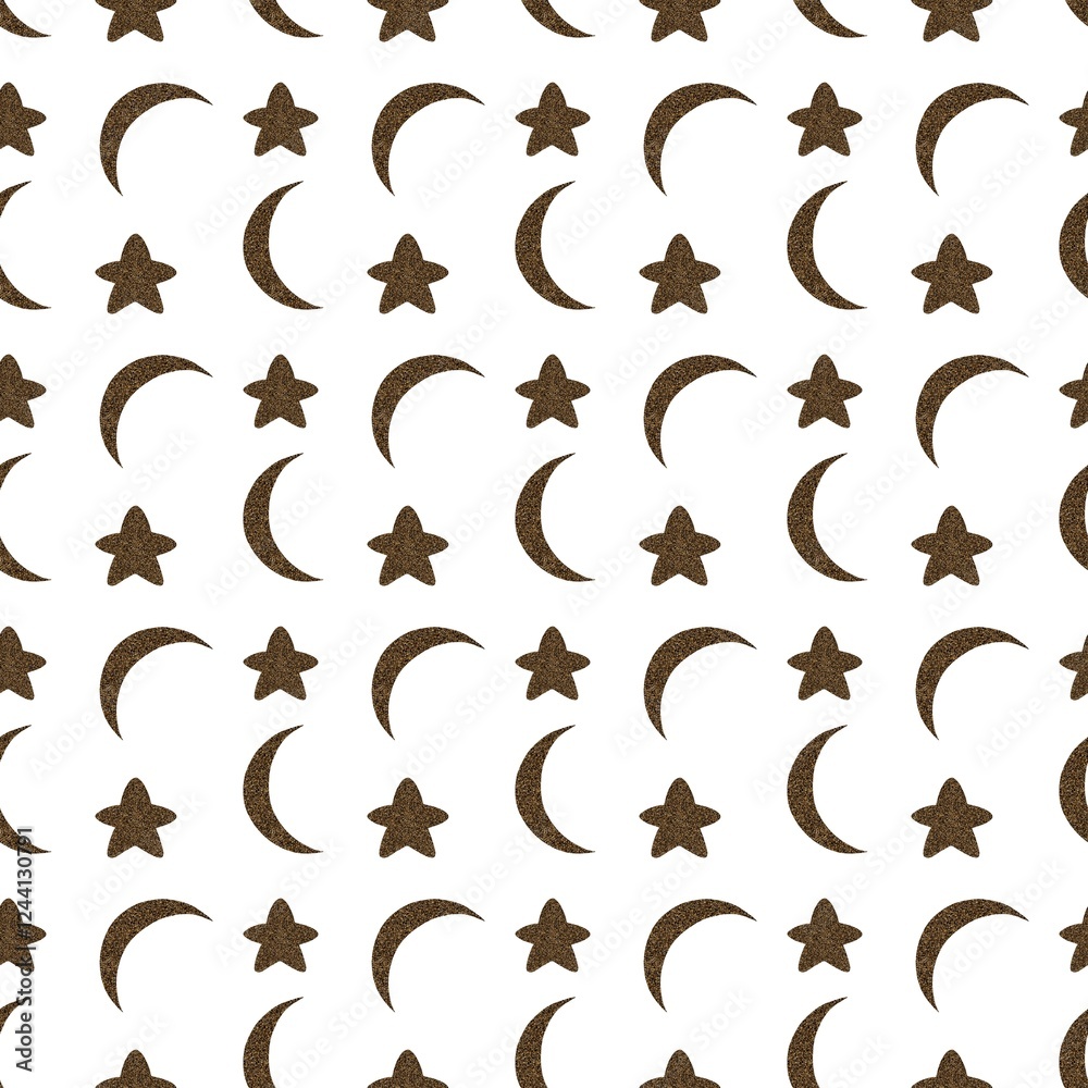 Fototapeta premium Elegant golden stars and moon seamless pattern for fabric design and textile applications