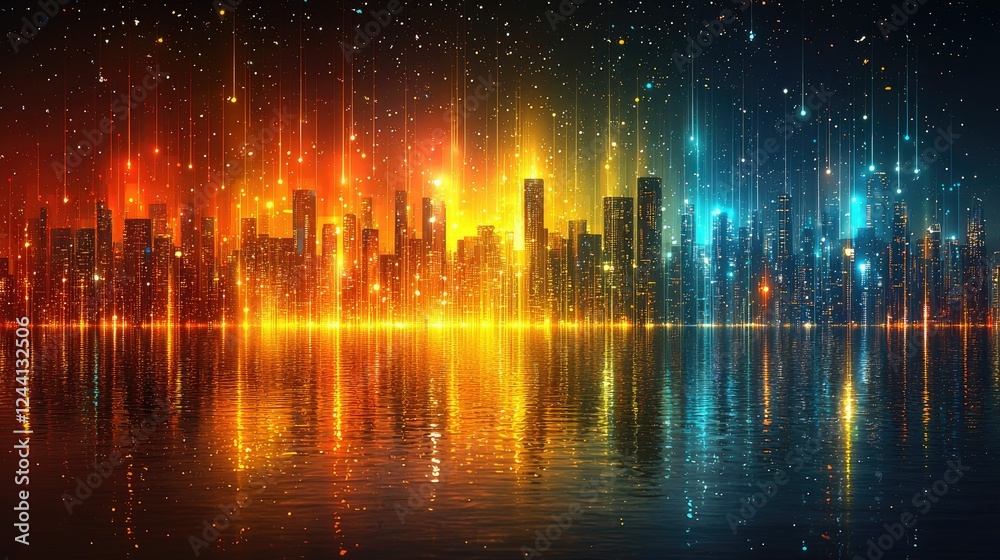 Obraz premium Futuristic Cityscape Reflecting in Vibrant Water