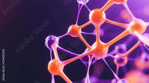 Artistic glowing fluorescent protein interactions in orange and purple, molecular biology theme