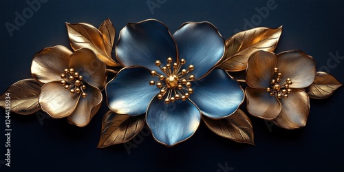 Elegant Blue and Gold Metallic Flowers