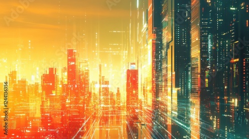 Wallpaper Mural Futuristic Cityscape with Bright Colors and Dynamic Light Effects Torontodigital.ca