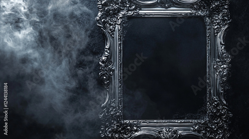 Gothic ornate silver frame with dark mist on right side photo