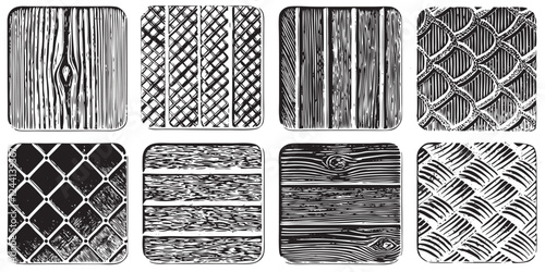 Grid-based collection of black and white surface textures
