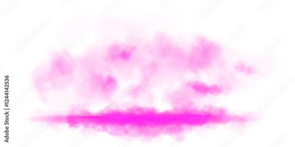 Fototapeta premium Pink stage with smoke and particle saw light on the floor. Neon light. Empty pink stage and studio room with floating smoke. For product demonstrations. Misty texture overlays background. PNG.