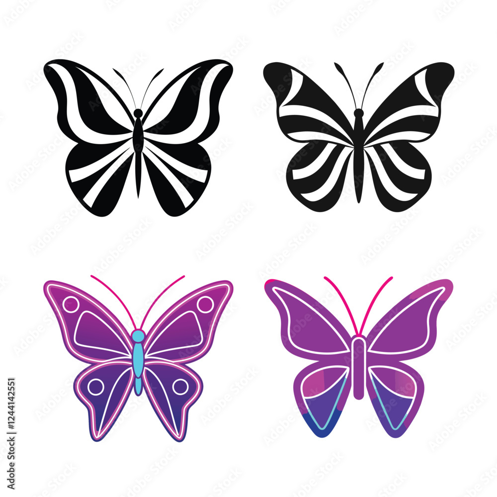 Fototapeta premium Butterfly Icons Black, White, Purple, Gradient Designs