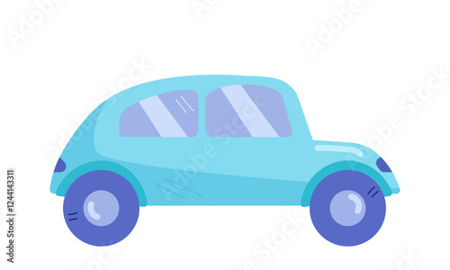 Blue cartoon car. Vector illustration, element, icon for design, print, textile, children's rooms, clothing. Chidren's toy.