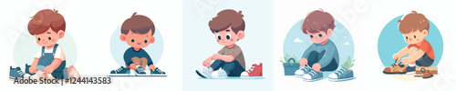 vector set of kids wearing shoes