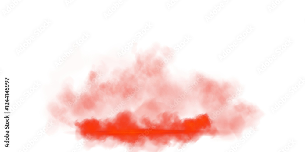 Fototapeta premium Red stage with smoke and particle saw light on the floor. Neon light. Empty red stage and studio room with floating smoke. For product demonstrations.. PNG.