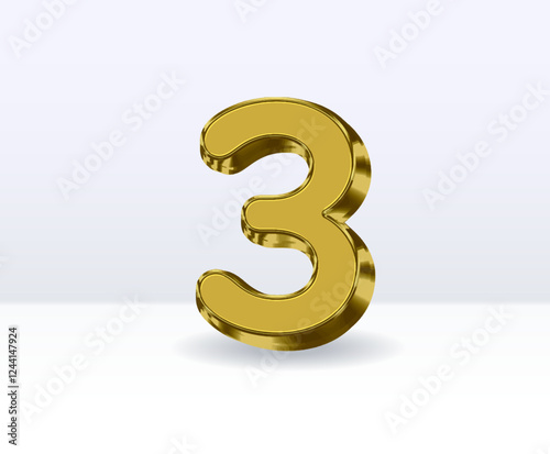 3 Number Gold With White 3D Render With Background