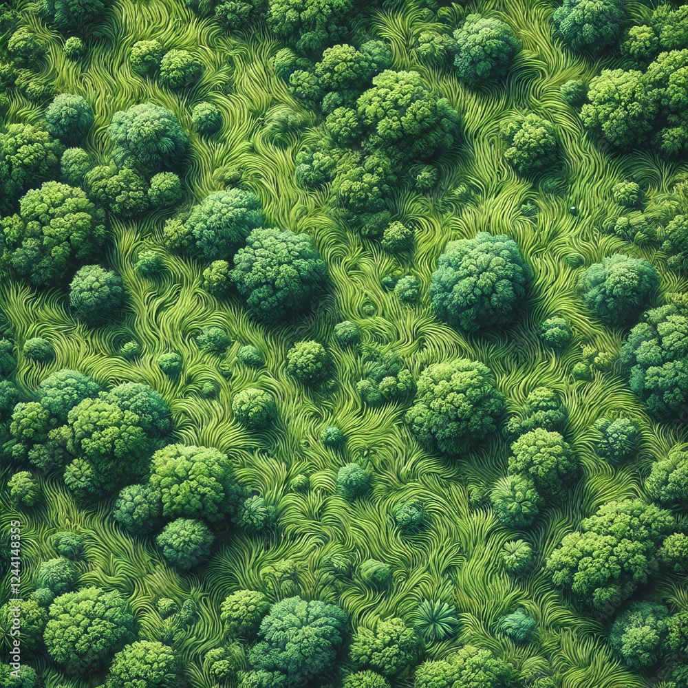 Obraz premium aerial view, texture, lush, vibrant, green grass field filling the entire frame 
