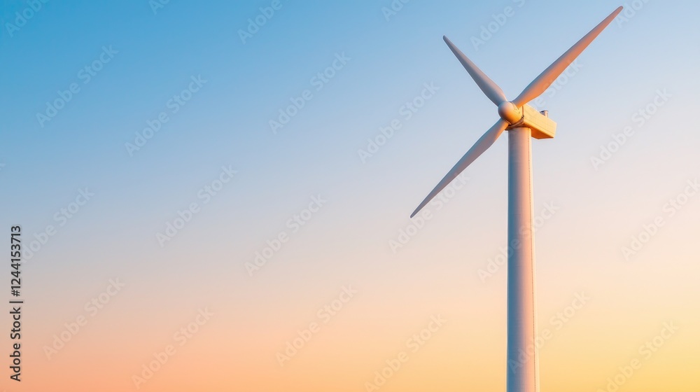 Fototapeta premium Wind turbine sunset landscape, clean energy
