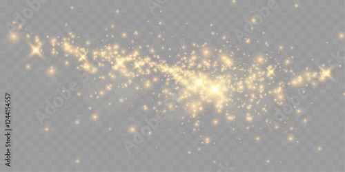 Magic glowing sparkles with bokeh and light glitter effect on transparent background.
