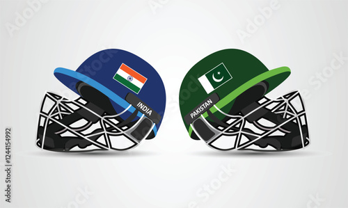 India vs Pakistan Cricket batting helmet with protective grill isolated on white background, vector illustration photo