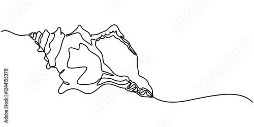 Continuous single line drawing of conch snail shell. Seashell symbol and banner of beauty spa and wellness salon in simple linear style. Vector illustration, Seashell drawing in the form of one pro. 