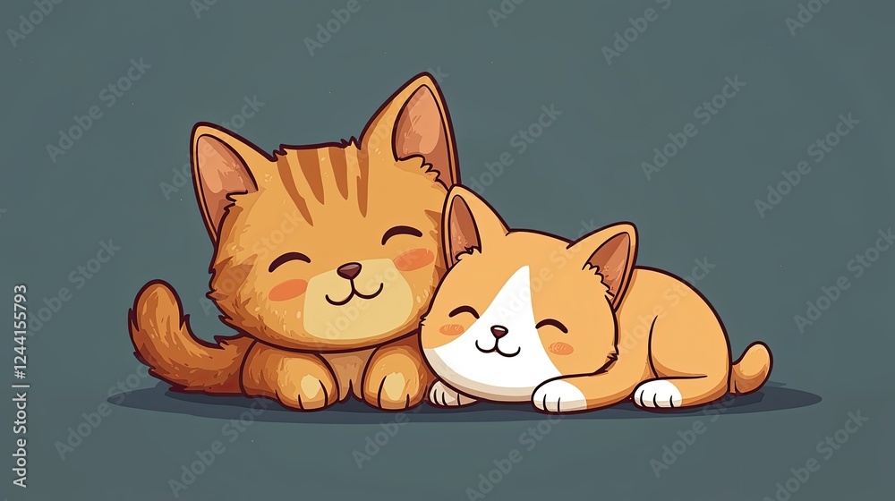Fototapeta premium Two Adorable Kittens Cuddling Together Sweetly
